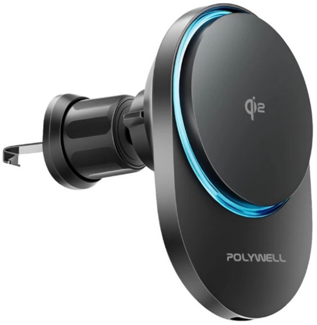 POLYWELL 寶利威爾 Qi2車用15W磁吸無線充電架 支援MagSafe 智慧散熱風扇, 黑色, PW15-T05-A152