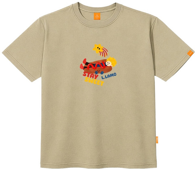 L.LAMO 男女通用熱狗王子短袖T恤, 米色
