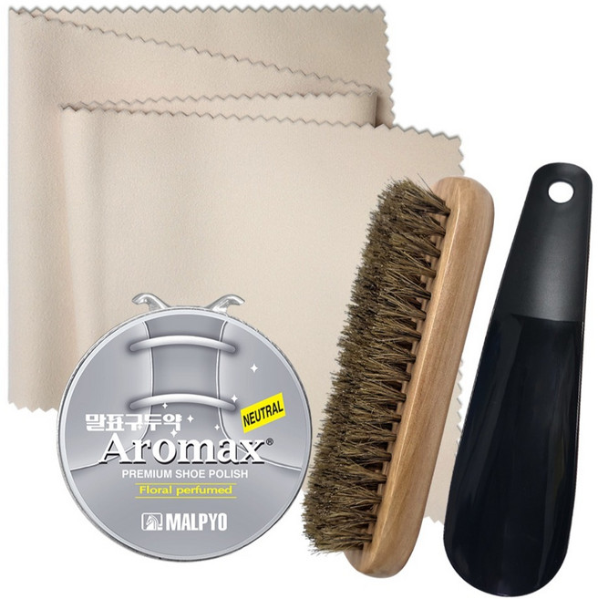 꼬비 말표 캔구두약 40g + 돈모 구두솔 70g + 극세사 구두천 13g + 구두주걱 8g 세트