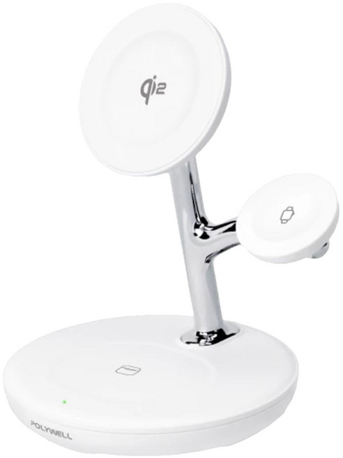POLYWELL 寶利威爾 Qi2多功能磁吸無線充電支架 適用iPhone/Apple Watch/Airpods, 白色, 1個