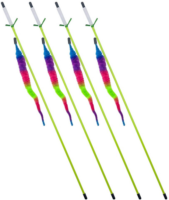 펫모닝 고양이 레인보우 꿈틀이 낚시대 장난감, 블루 + 퍼플 + 레드 + 그린, 4개