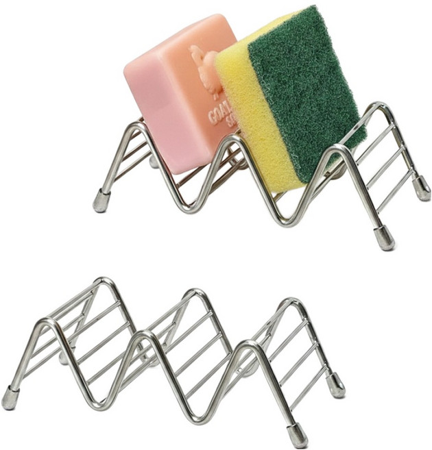 굿앤칩 욕실 다용도 304 스테인리스 물빠짐 W자 수세미 비누받침대, 실버, 2개