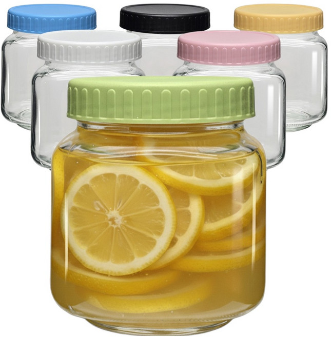 헥사 에코링 플라스틱 뚜껑 입구넓은 사각 유리병 800ml x 6종 세트 MK1000S, 1세트