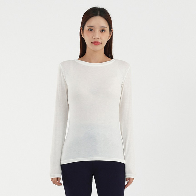 엘쏘 여성용 모달 스판 레귤러핏 라운드 심플 무지 데일리 긴팔티셔츠