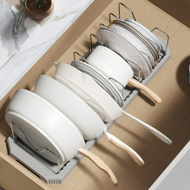 라이프템 길이조절 확장형 후라이팬 냄비 정리대, 1단, 1개, 그레이