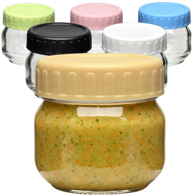 헥사 에코링 플라스틱 뚜껑 이유식 소분 밀폐 유리병 6종 세트 SG120, 1세트, 70ml