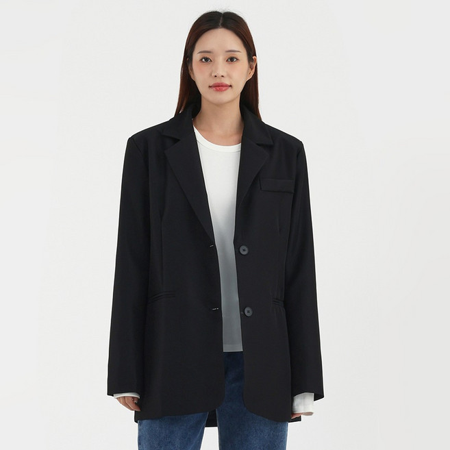 Elsso 女款後開衩寬鬆翻領西裝單排扣外套