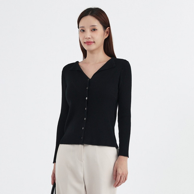 엘쏘 여성용 오픈 카라 버튼 골지 가디건