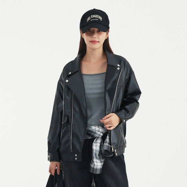 엘쏘 여성용 루즈핏 라펠 레더 자켓