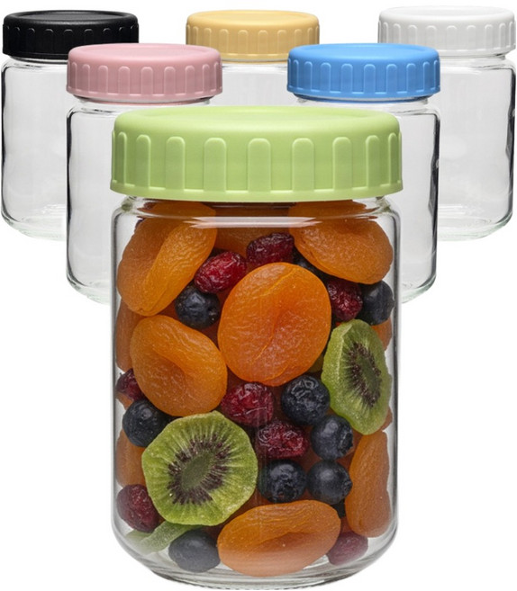 헥사 에코링 플라스틱 뚜껑 과일청 밀폐 유리병 6종 세트 SK380, 1세트, 350ml