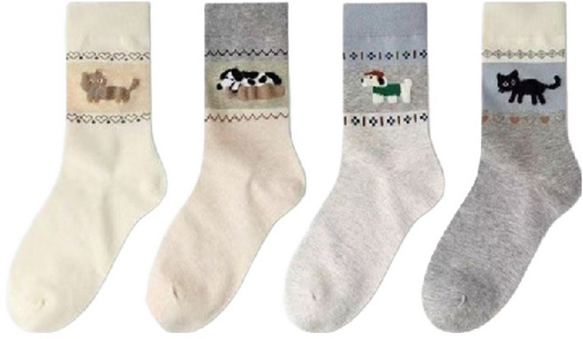 데이코지 여성용 귀여운 중목 양말 4켤레 세트