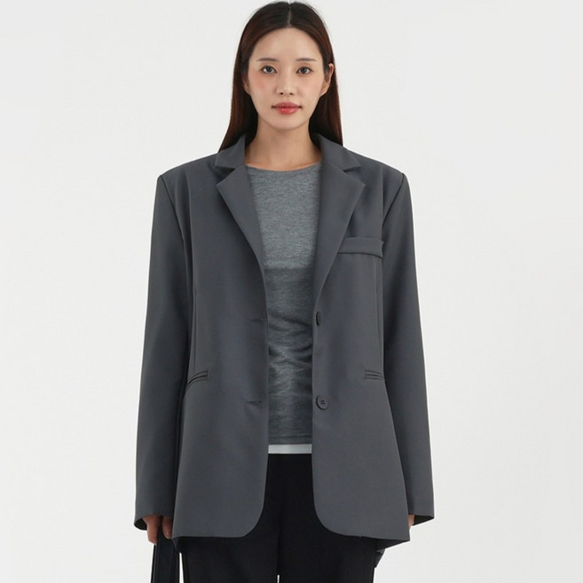 엘쏘 여성용 백슬릿 루즈핏 라펠 테일러드 싱글 자켓