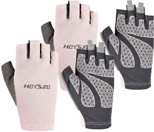 루미오 트레킹 등산 스포츠 쿨 메쉬 반장갑 양손착용 세트, 핑크그레이, 2세트