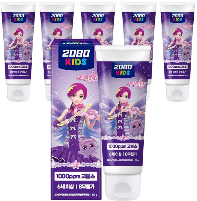 2080 키즈플러스 마일드 시크릿쥬쥬 고불소 치약 블루베리향, 80g, 1개입, 6개