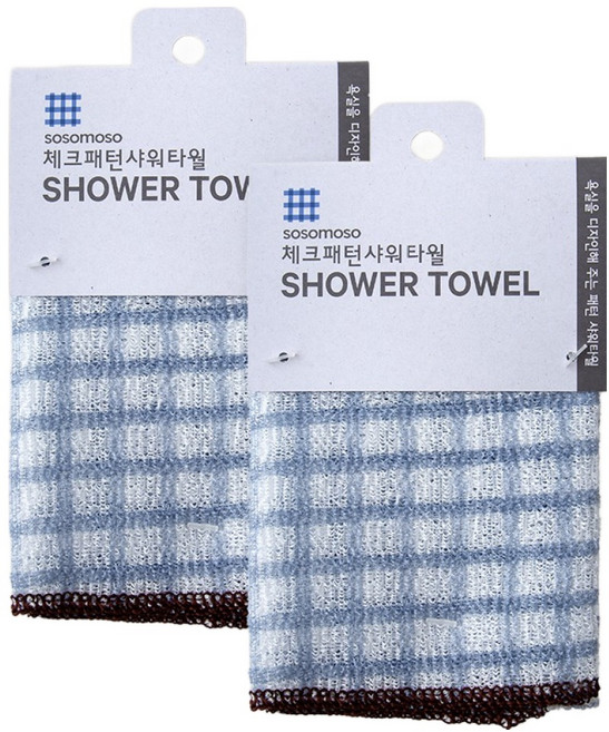 소소모소 체크패턴 샤워타월, 체크, 1개입, 2개