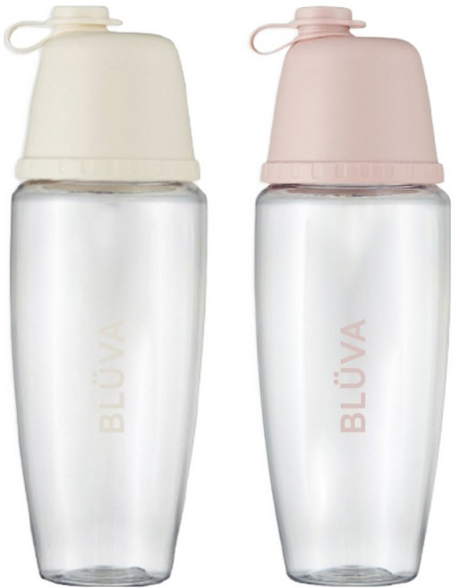 블루바 눈금표시 트라이탄 쉐이커 와이드캡 500ml, 크림 베이지 + 파우더 핑크, 1세트