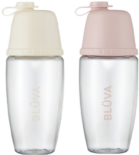 블루바 눈금표시 트라이탄 쉐이커 와이드캡 350ml, 크림 베이지 + 파우더 핑크, 1세트