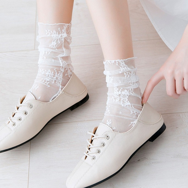 더시럽 여성용 메쉬 얇은 레이스 발목 양말 3켤레