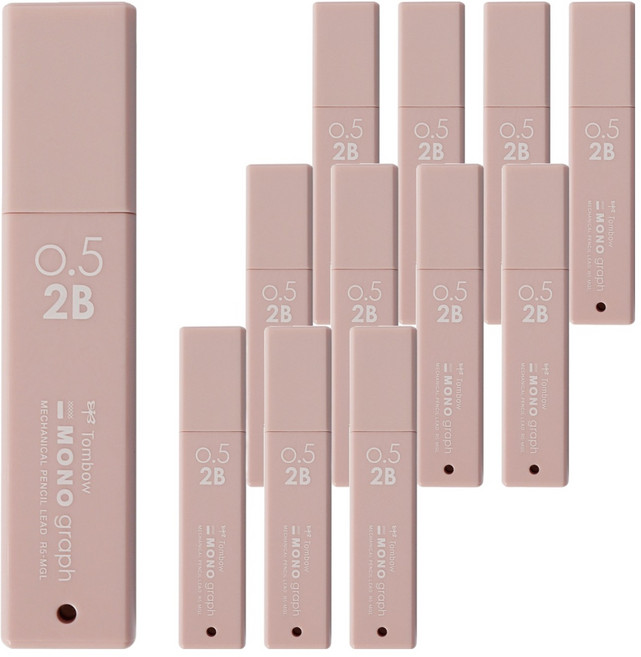 MONO 그래프 라이트 샤프심 2B 그레이쉬 핑크, 12개, 0.5mm