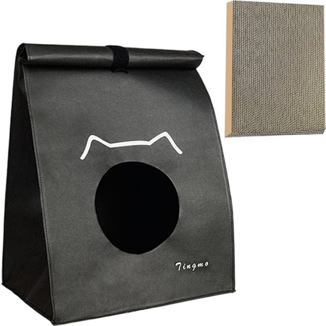 毛皇上 水洗牛皮紙袋窩 附貓抓板, 黑色, 1個