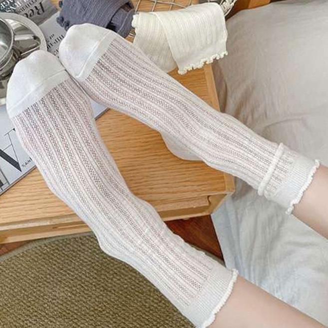 더시럽 여성용 얇은 메쉬라인 웨이브 발목 양말 5켤레