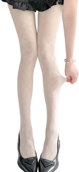 더시럽 여성용 얇은 다이아 체크 패턴 팬티스타킹