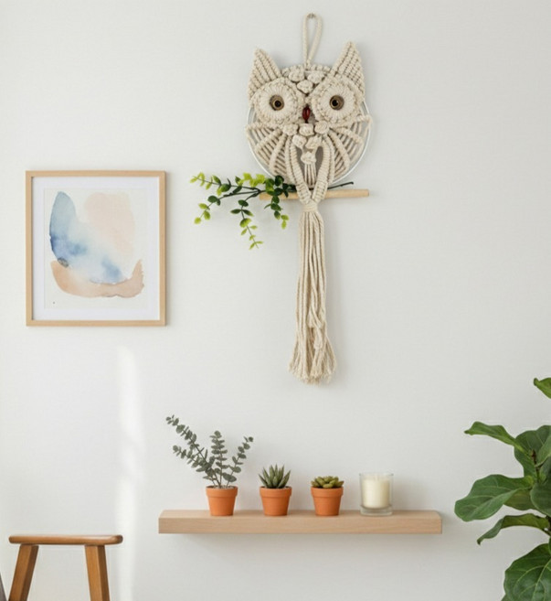 Modeplus 北歐波西米亞風家居裝飾 貓頭鷹馬克拉姆壁飾, 混合色