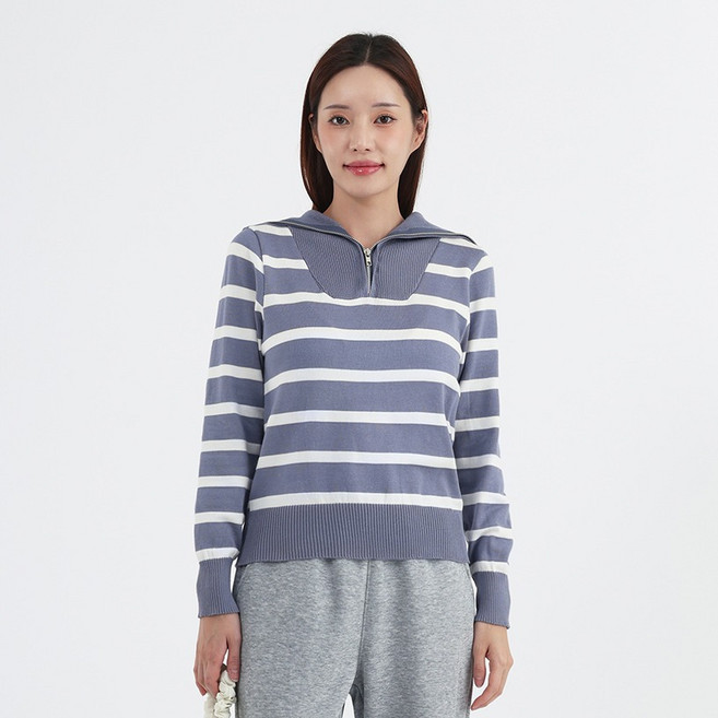 Elsso 女款修身翻領條紋針織衫