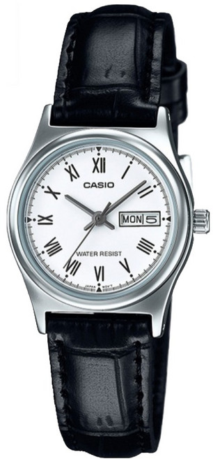 CASIO 卡西歐 女用石英日期顯示皮革手錶 LTP-V006L-7B + 電池更換券套組