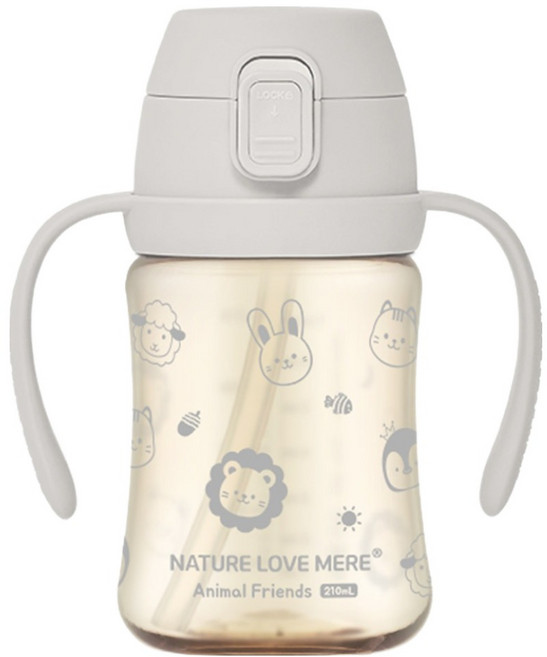 네이쳐러브메레 애니멀프렌즈 PPSU 원터치 빨대컵, 210ml, 1개, 밀크그레이