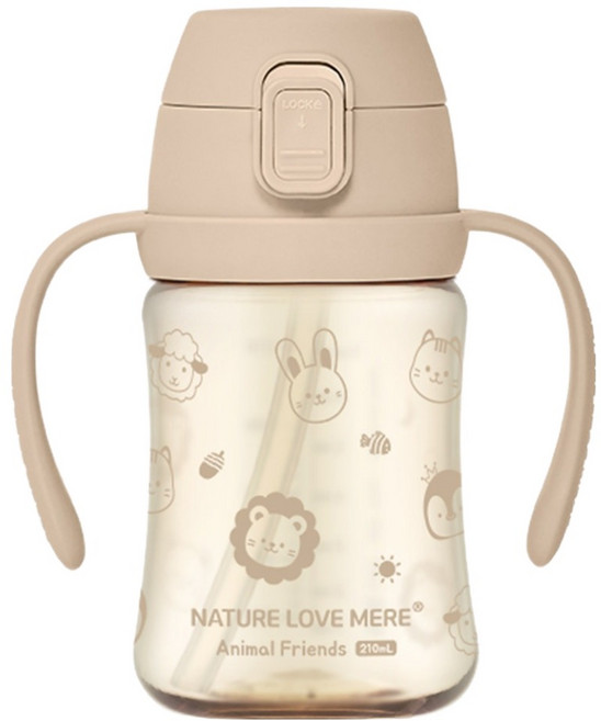 NATURE LOVE MERE 動物朋友 PPSU 一鍵式吸管杯, 210ml, 1個, 裸棕色