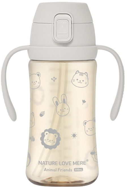 네이쳐러브메레 애니멀프렌즈 PPSU 원터치 빨대컵, 300ml, 1개, 밀크그레이