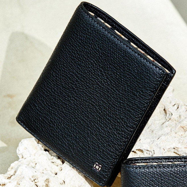 닥스 남성용 알렉스 수입 가죽 내부 체크 라인 포인트 중지갑 DBWA6E852BK