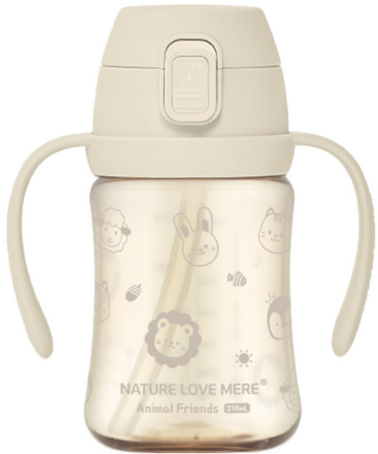 네이쳐러브메레 애니멀프렌즈 PPSU 원터치 빨대컵, 210ml, 1개, 크림베이지