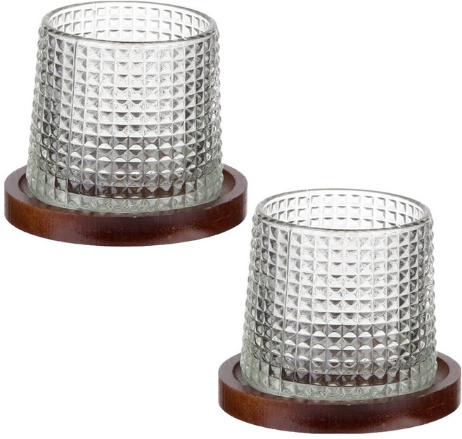 플라라 회전형 글라스 언더락 롤링 위스키잔 + 코스터 세트 다이아, 2세트