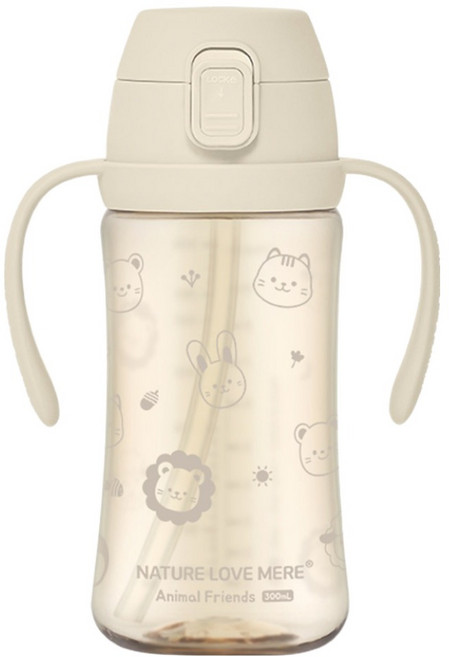 네이쳐러브메레 애니멀프렌즈 PPSU 원터치 빨대컵, 300ml, 1개, 크림베이지