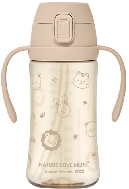 네이쳐러브메레 애니멀프렌즈 PPSU 원터치 빨대컵, 300ml, 1개, 누디브라운