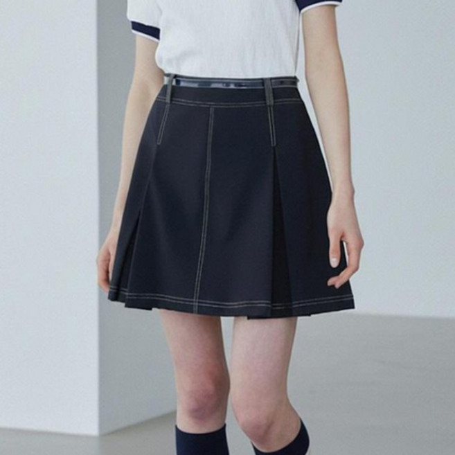 HALEY 여성용 화이트 스티치 맞주름 큐롯 스커트 HFBWK1208