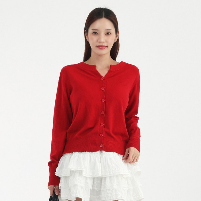 엘쏘 여성용 라운드 롱니트슬리브 가디건