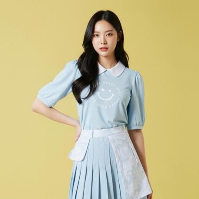 HALEY 여성용 퍼프 소매 카라 반팔 티셔츠 HUBKT1113