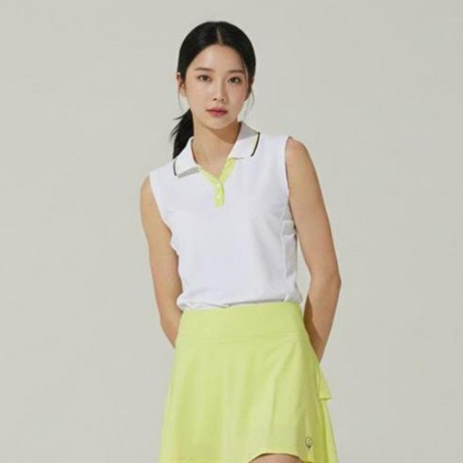 HALEY 여성용 카라 배색 플라켓 민소매 피케 티셔츠 HUAKT1018