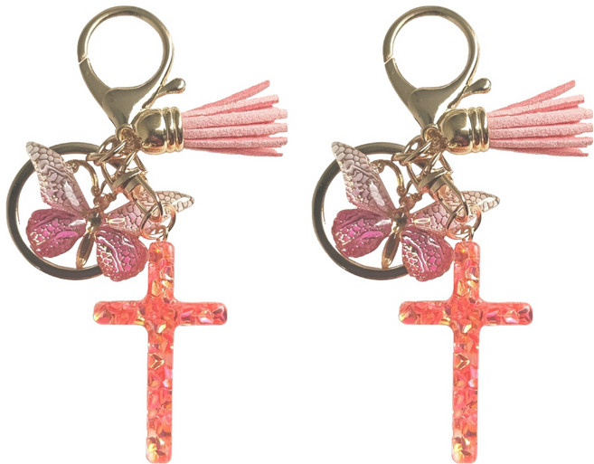 미소로운 여성용 가방 십자가 키링, 로즈핑크, 2개