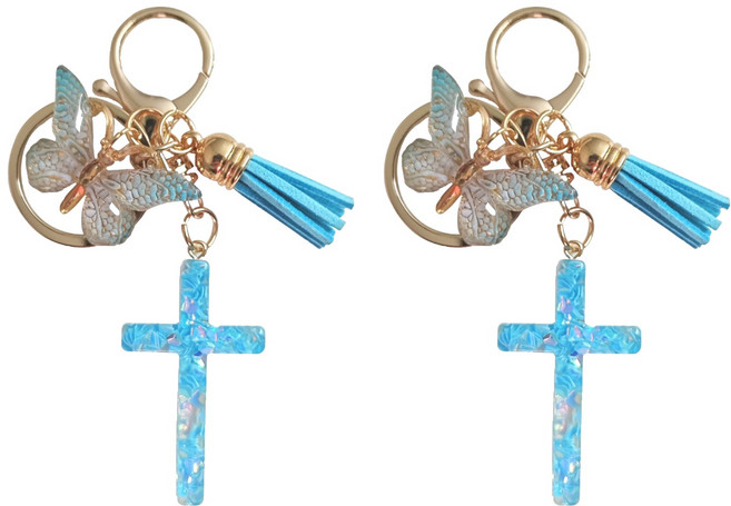 미소로운 여성용 가방 십자가 키링, 에메랄드블루, 2개