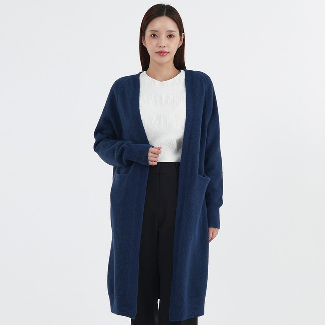 엘쏘 여성용 포근 립포켓 롱 니트 가디건