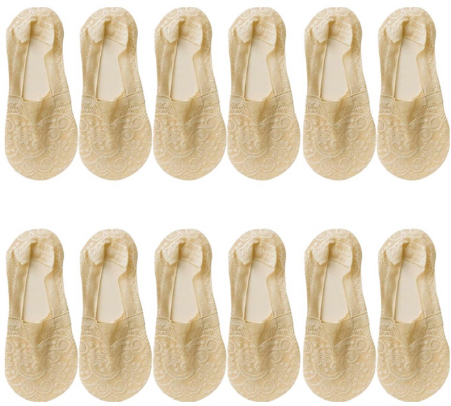 더시럽 여성용 얇은 레이스 무늬 미끄럼방지 페이크 삭스 6켤레