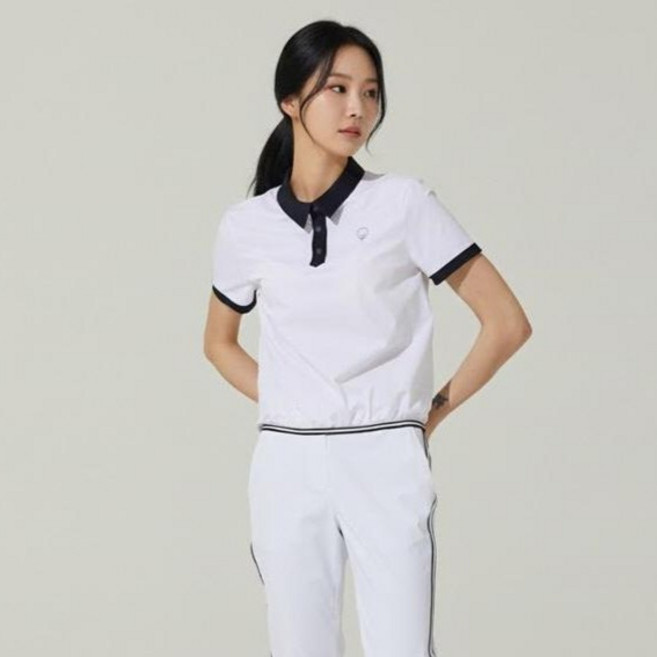 HALEY 女款袖口飾帶翻領短袖T恤 HUAKT1014