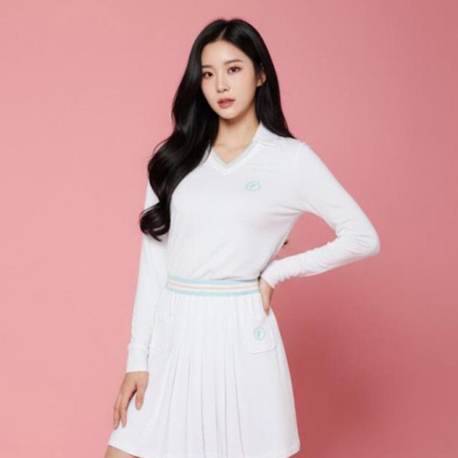 HALEY 여성용 프렌치 테리 브이넥 카라 긴팔 티셔츠 HSBKT1111