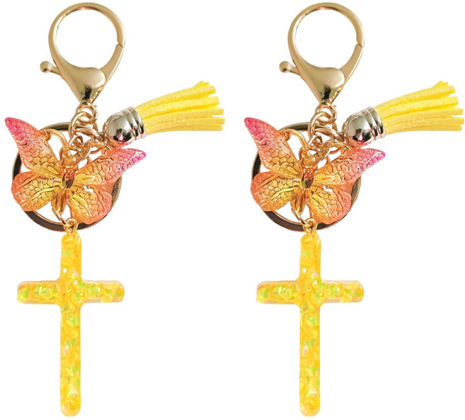 미소로운 여성용 가방 십자가 키링, 옐로우, 2개