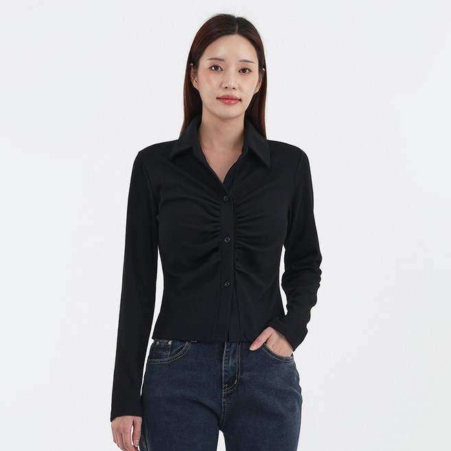 엘쏘 여성용 슬림핏 셔링 셔츠 블라우스