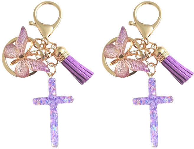 미소로운 여성용 가방 십자가 키링, 퍼플, 2개